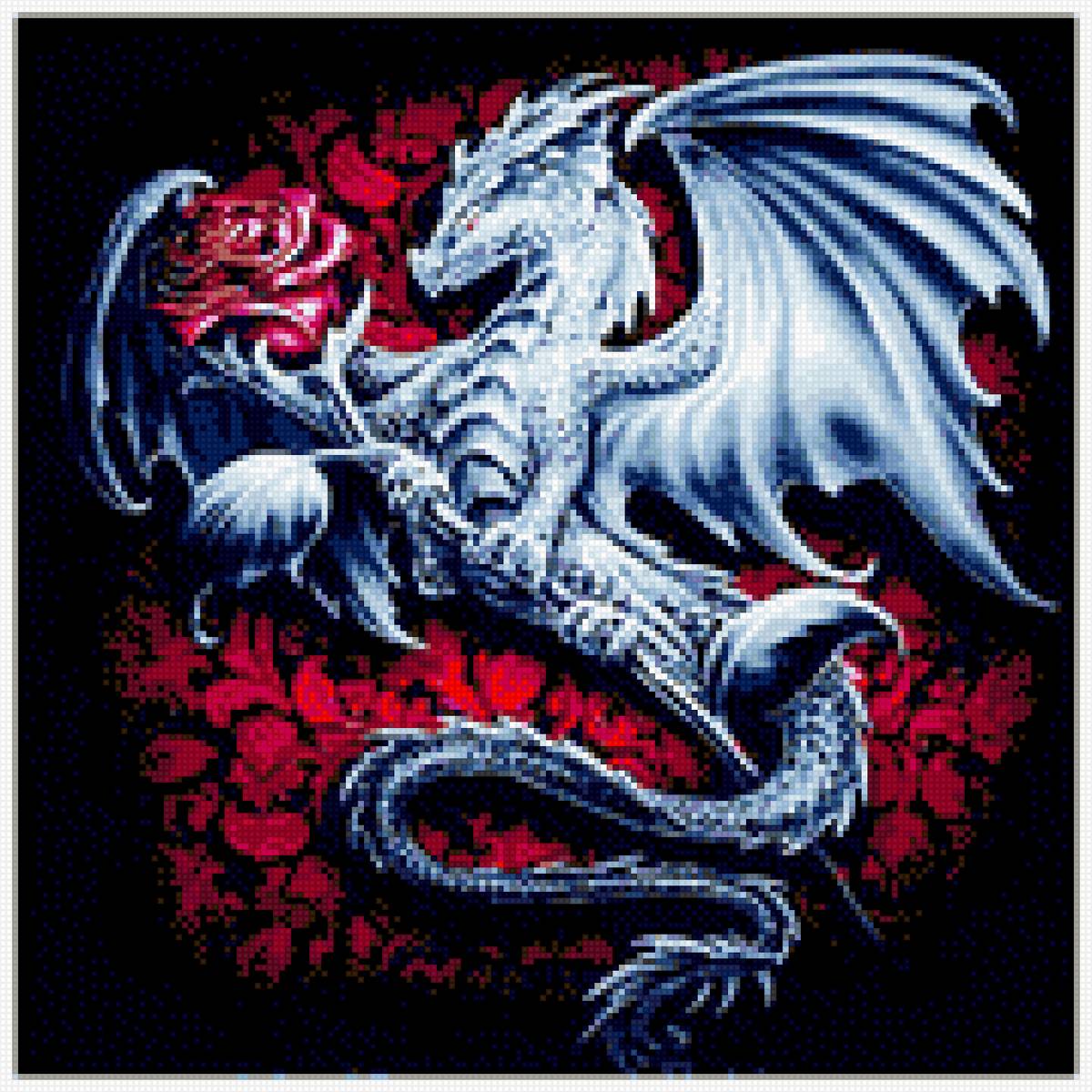 Дракон - голубой дракон, красный фон, роза, дракон - предпросмотр