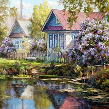 Схема вышивки «Деревенский пруд»