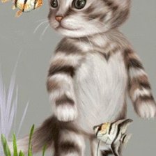 Схема вышивки «Котик и рыбки»