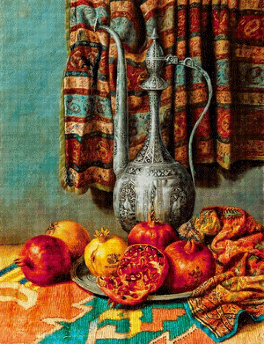 Гранаты и кувшин - кувшин, гранат, натюрморт - предпросмотр