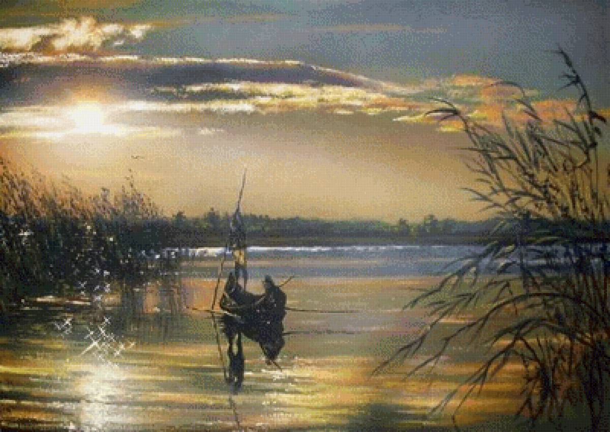 Сергей Ковальчук_3 - река, пейзаж, сергей ковальчук, лодка, картина - предпросмотр