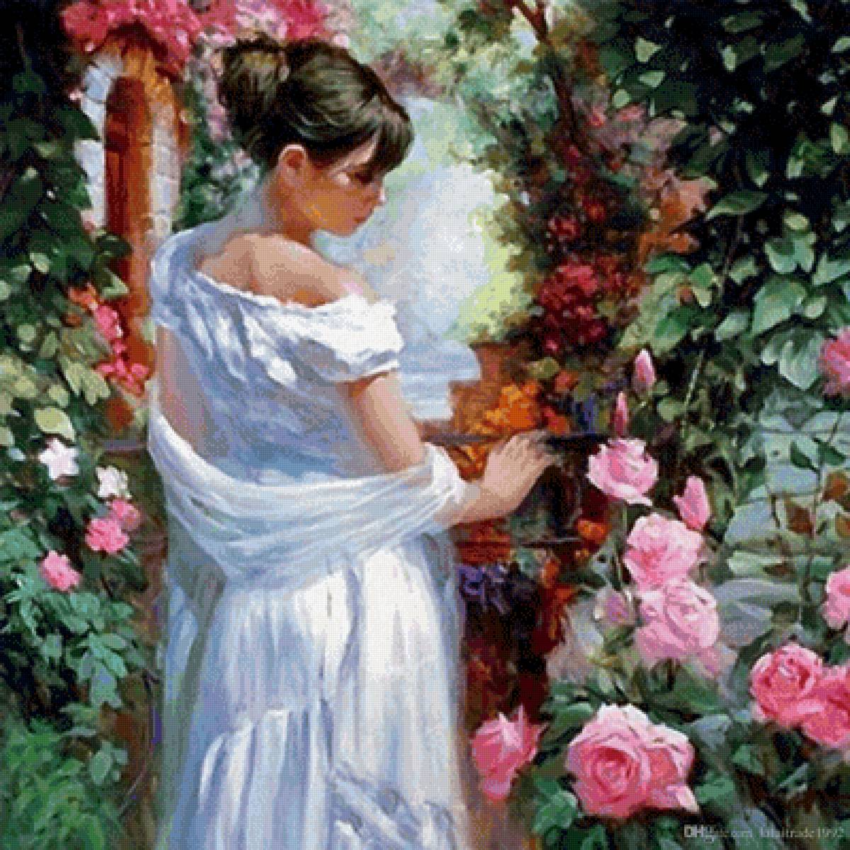 Волегов - волегов, девушка, сад, картина, розы - предпросмотр