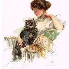 Схема вышивки «Девушка с котом»