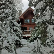 Схема вышивки «Дом в зимнем лесу»