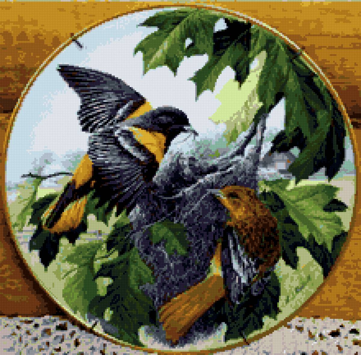 Заботливые родители - гнездо, деревня, весна, листья, птицы - предпросмотр