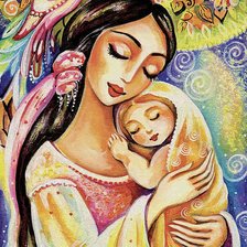 Схема вышивки «Цветная женщина с ребенком»