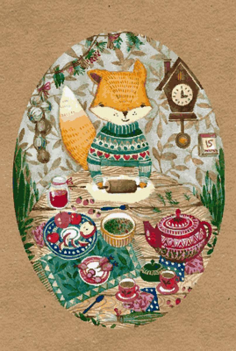 Лисенок печет пирожки - лис, иллюстрация - предпросмотр