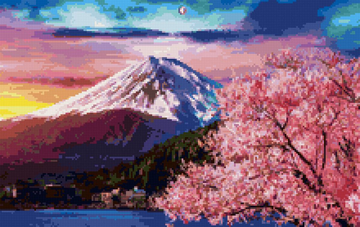 Сакура и Фудзи - вода, дерево, гора, цветение, сакура, весна, фудзияма - предпросмотр