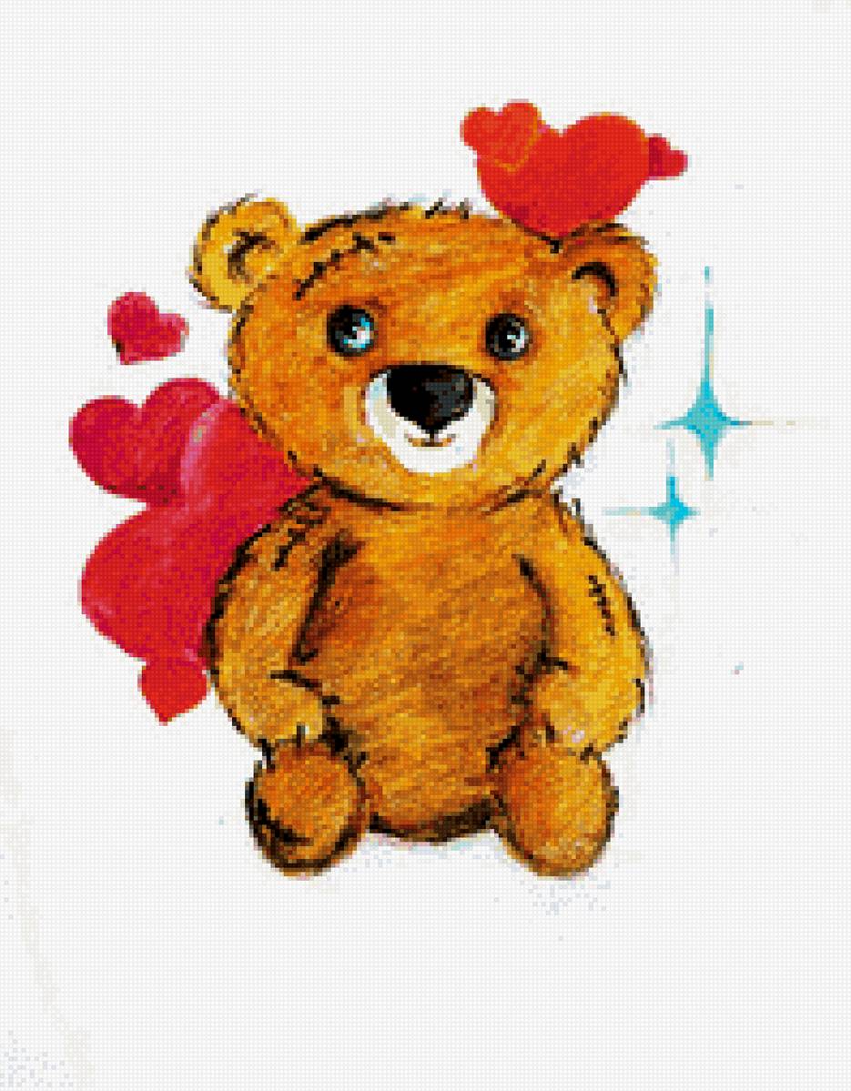 Медвежонок 2 - сердечки, медвежонок, детская, картинка для детской комнаты - предпросмотр