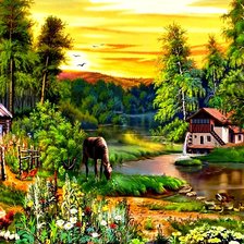 Схема вышивки «деревня»