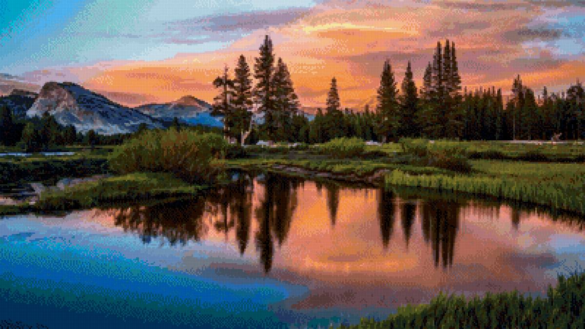 закат над озером в горах - горы, природа, закат, озеро - предпросмотр