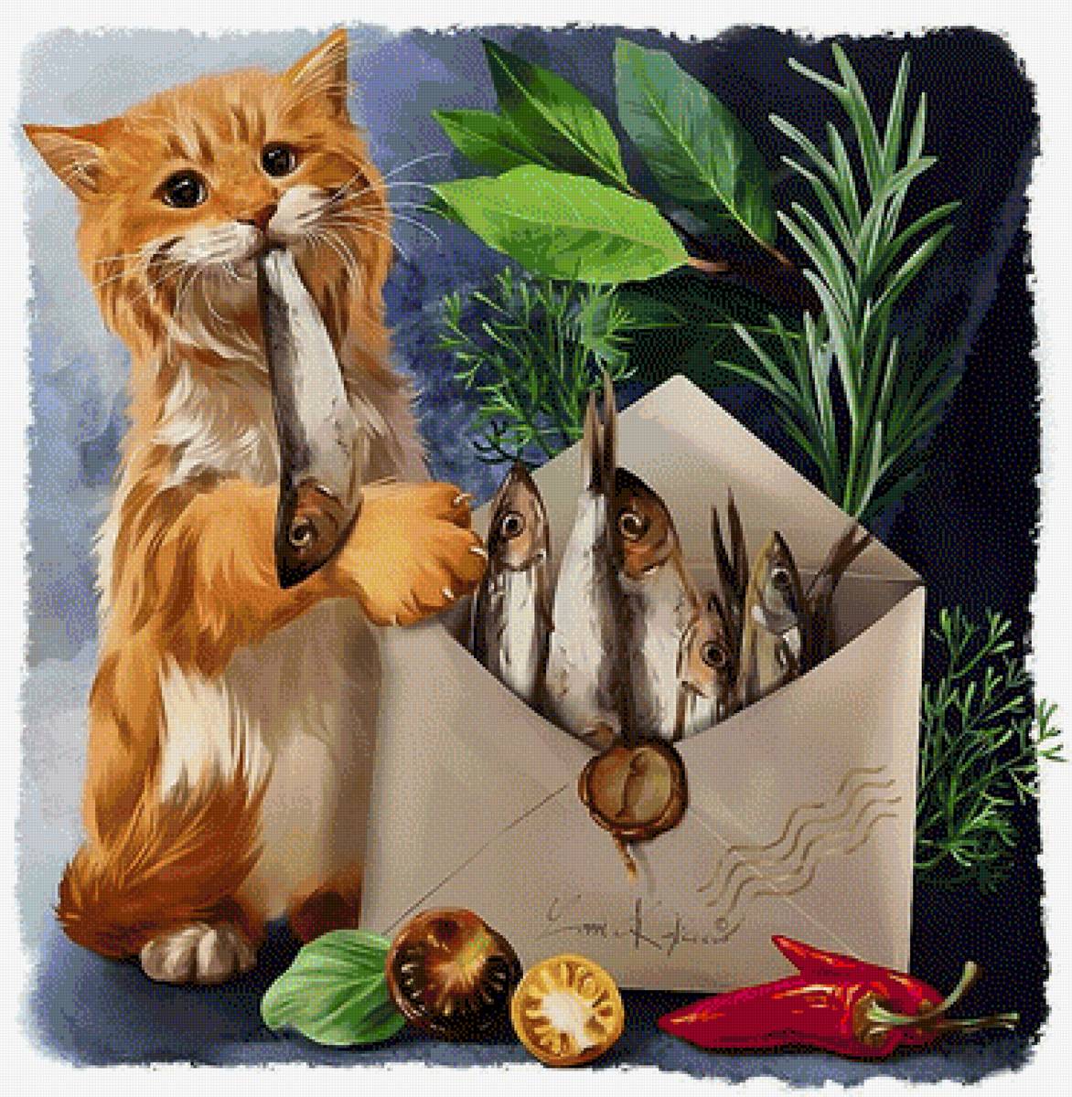 Кот и рыбки - рыбки, кот - предпросмотр