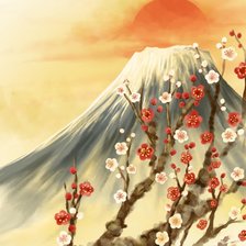 Схема вышивки «Ветка сакуры и Фудзи»