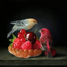 Схема вышивки «птицы и фрукты»