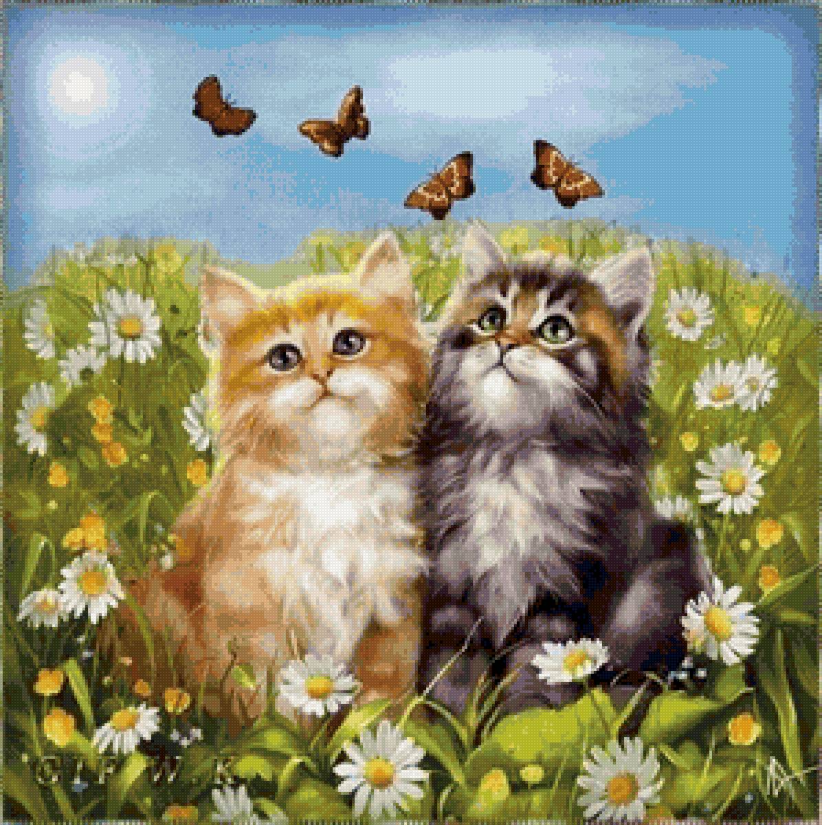 Котики на лугу - котики - предпросмотр