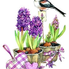 Схема вышивки «Птичка и садовые цветы»