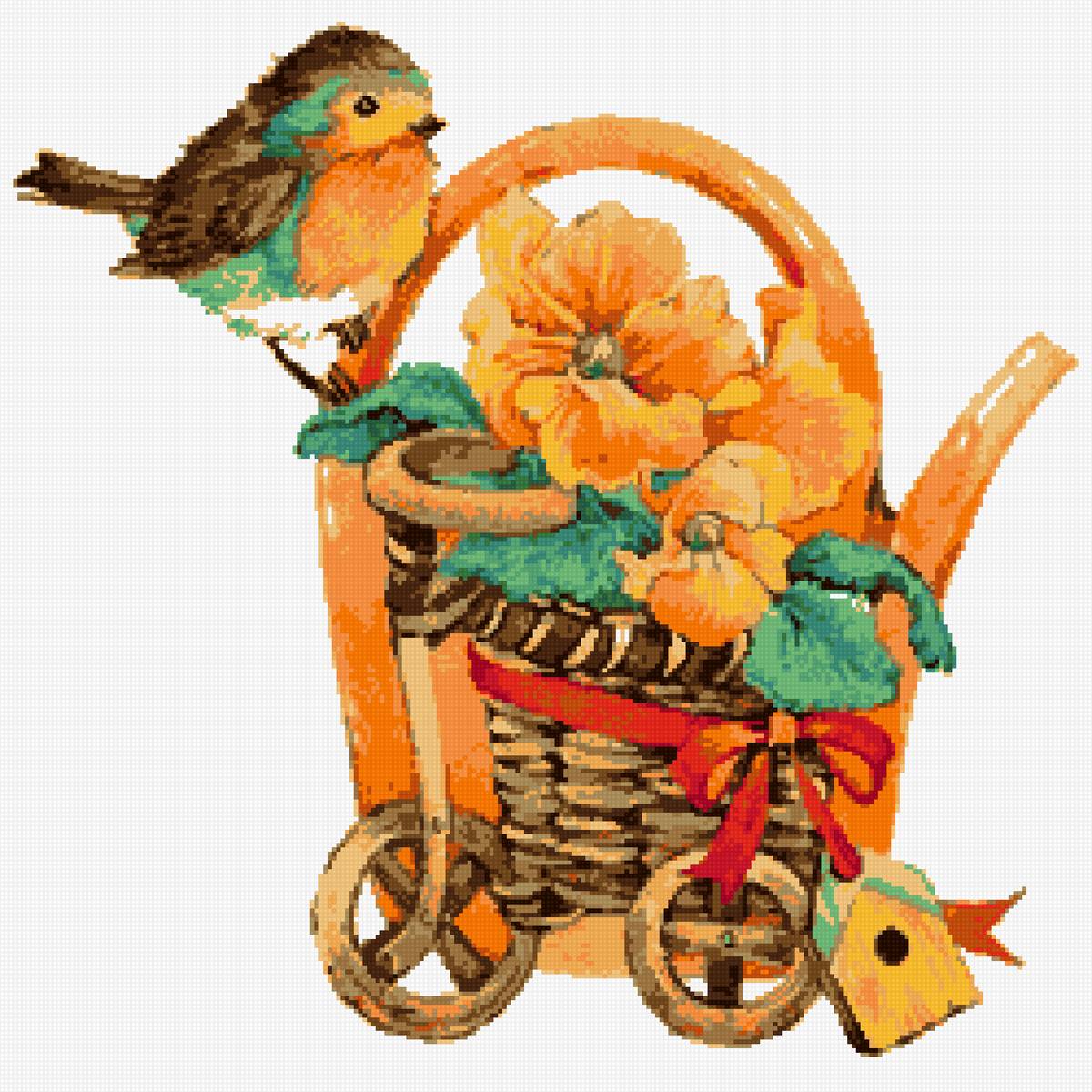 Цветы и птичка - рисунок, птичка, цветы - предпросмотр