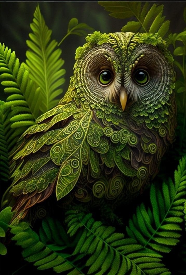 Зелёная сова - птицы - оригинал