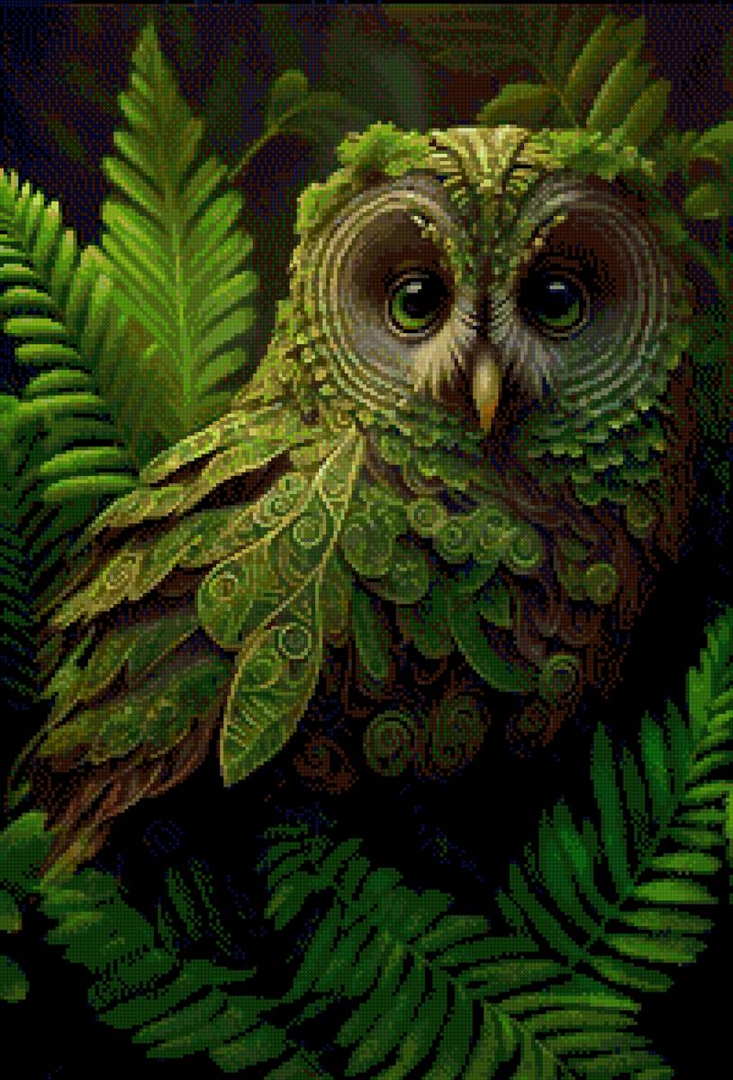Зелёная сова - птицы - предпросмотр