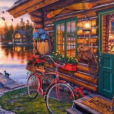 Схема вышивки «CABAÑA JUNTO AL RIO»