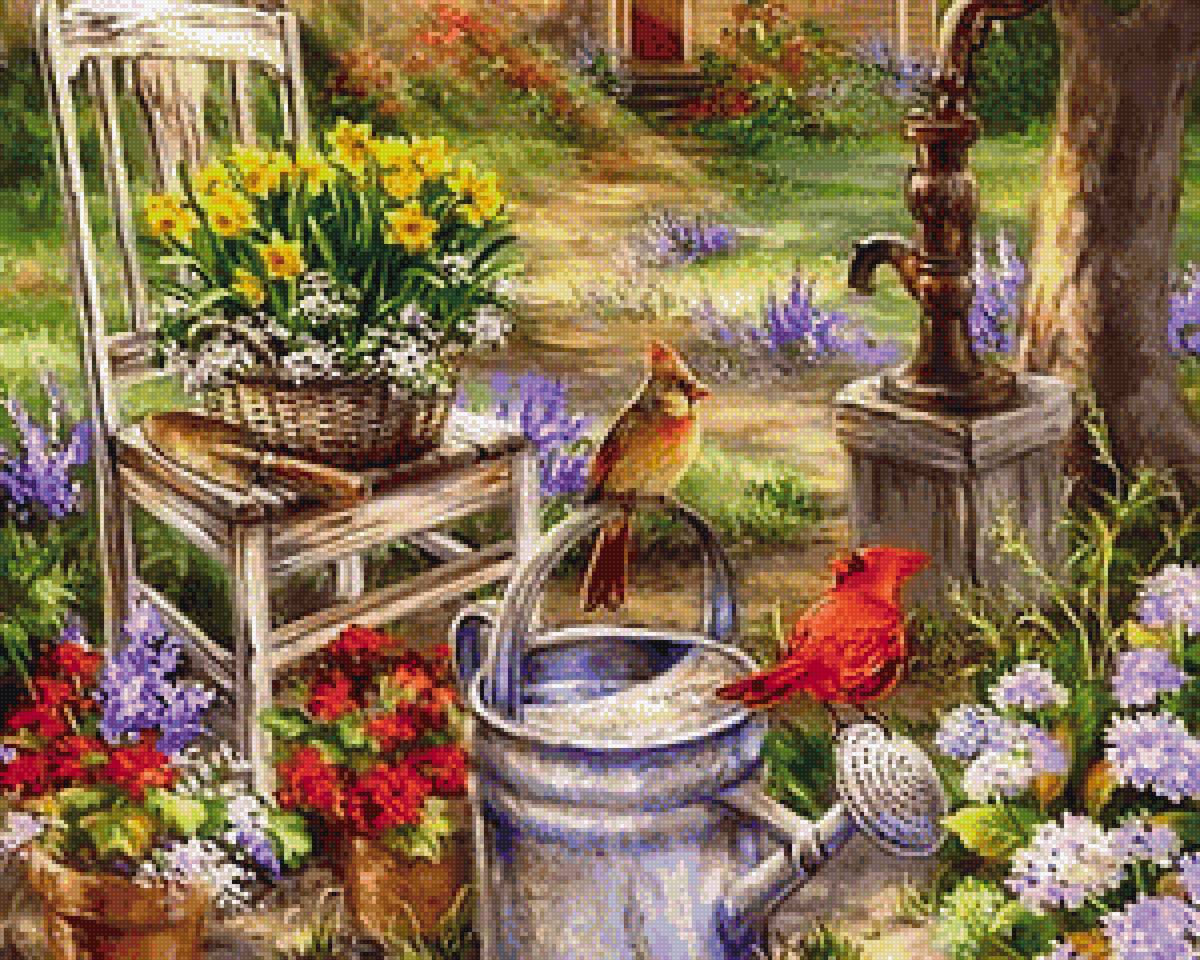 В саду - природа, цветы, птицы, сал - предпросмотр