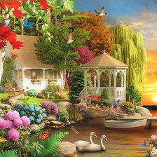 Схема вышивки «Беседка у реки»