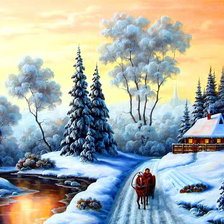 Схема вышивки «Зима в деревне»