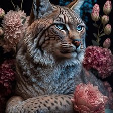 Схема вышивки «Рысь с цветами»