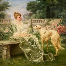 Схема вышивки «Дама с борзой»