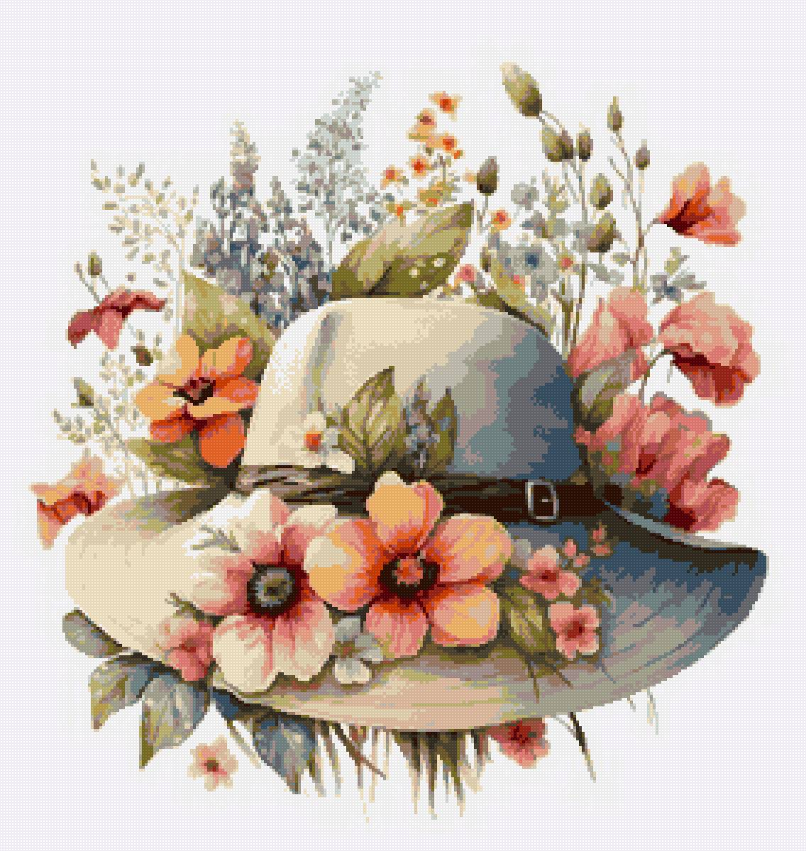 Шляпа с цветами - цветы, шляпа, рисунок - предпросмотр