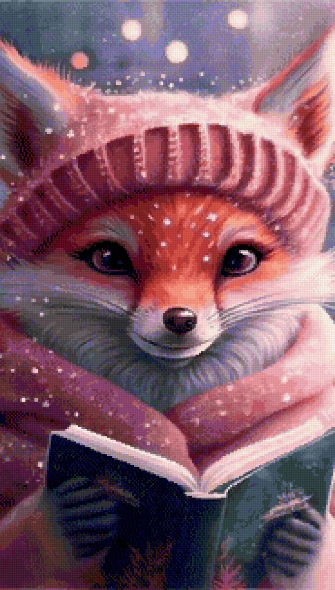 Умный лис - лисичка, зима, книга - предпросмотр