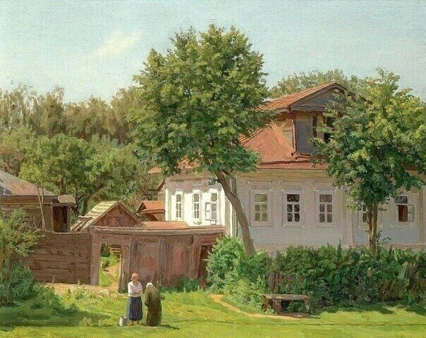 Дом в Тарусе - картина, провинциальный городок - оригинал