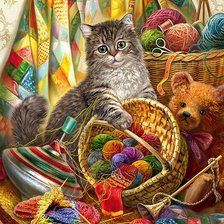 Схема вышивки «Котенок с клубками»