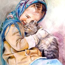 Схема вышивки «Девочка с котёнком»