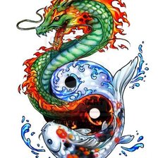 Схема вышивки «дракон и рыба»