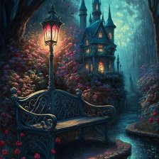 Схема вышивки «дом улица фонарь скамейка 2»