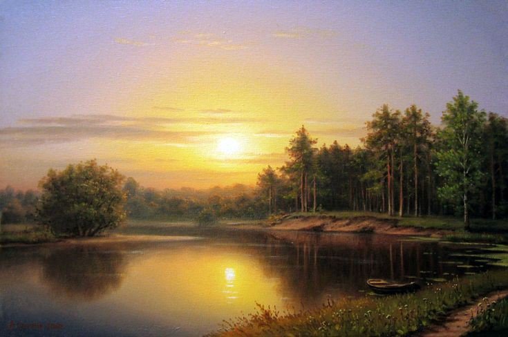 Закат - солнце, озеро - оригинал