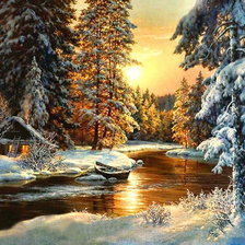 Схема вышивки «Зимний пейзаж. Домик у реки.»