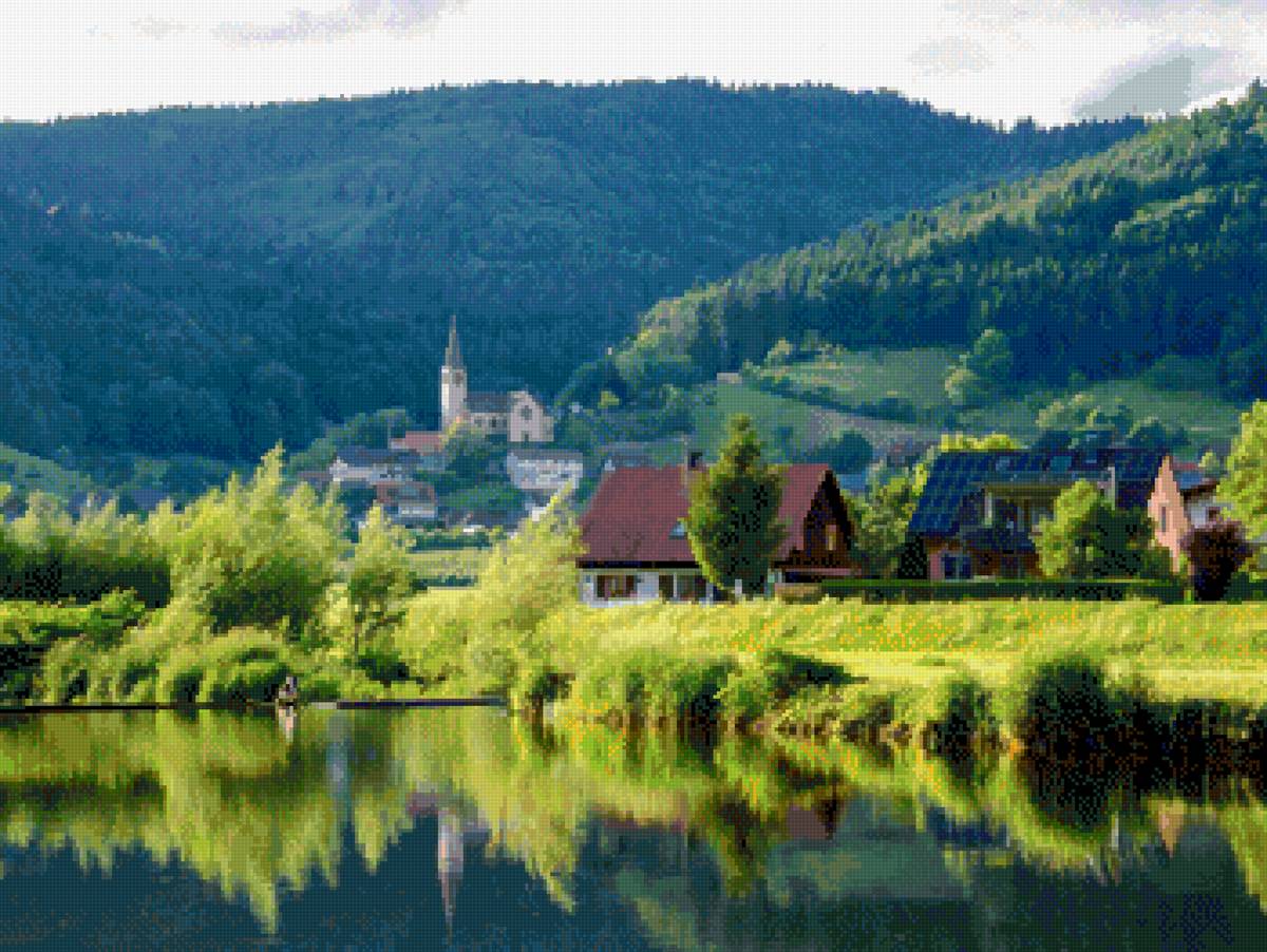 Городок - дома озеро - предпросмотр