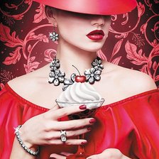 Схема вышивки «дама в красном»