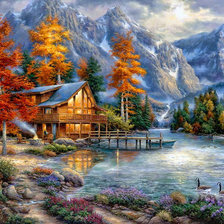 Схема вышивки «дом в горах»