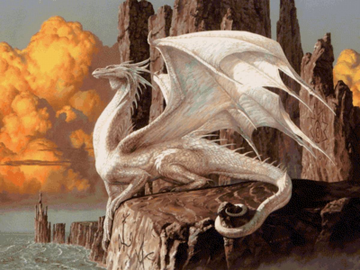 Дракон на скалах - скалы, мифические животные, дракон, фентези - предпросмотр