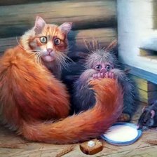 Схема вышивки «Кот и домовой»