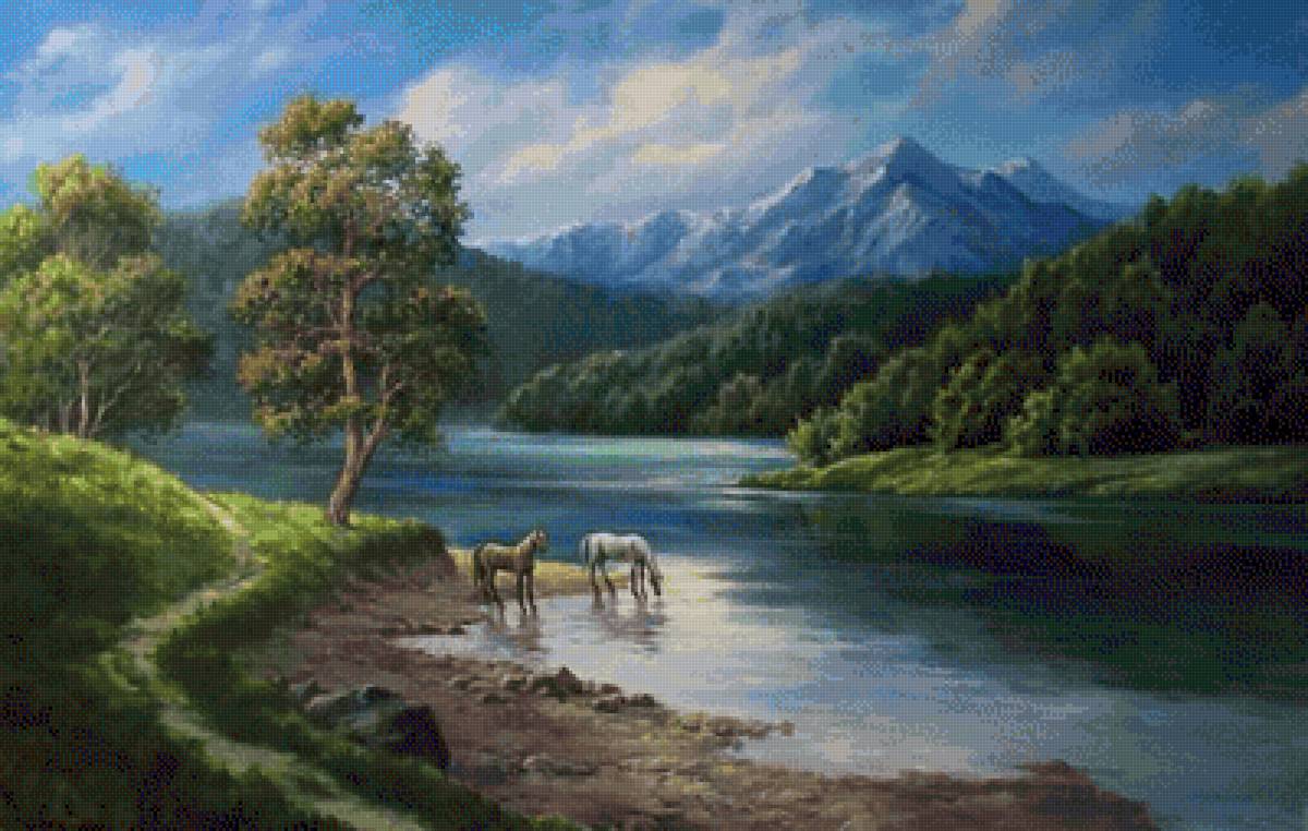 Ручей - животные, лошадь, ручей - предпросмотр