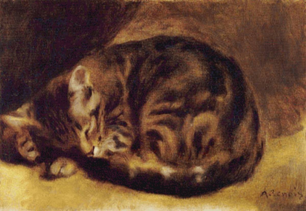 Спящая кошка Ренуар - кот кошка художник сон - предпросмотр