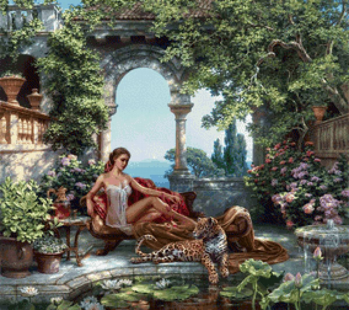 Девушка с леопардом - девушка, картина, леопард, сатаров - предпросмотр