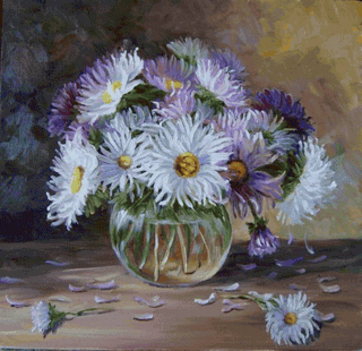 Букет астр - астры, цветы, букет, живопись - предпросмотр