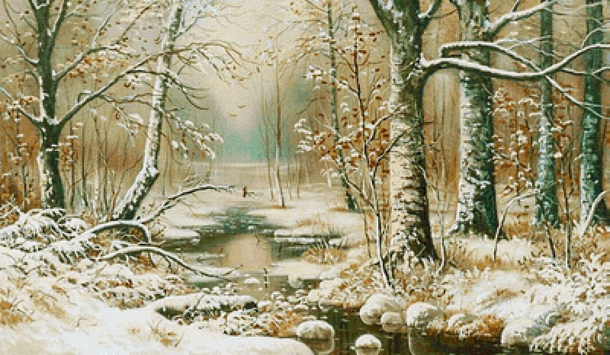 Скоро весна - снег, лес, живопись, пейзаж, зима - предпросмотр