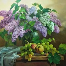 Схема вышивки «Натюрморт, сирень, виноград»