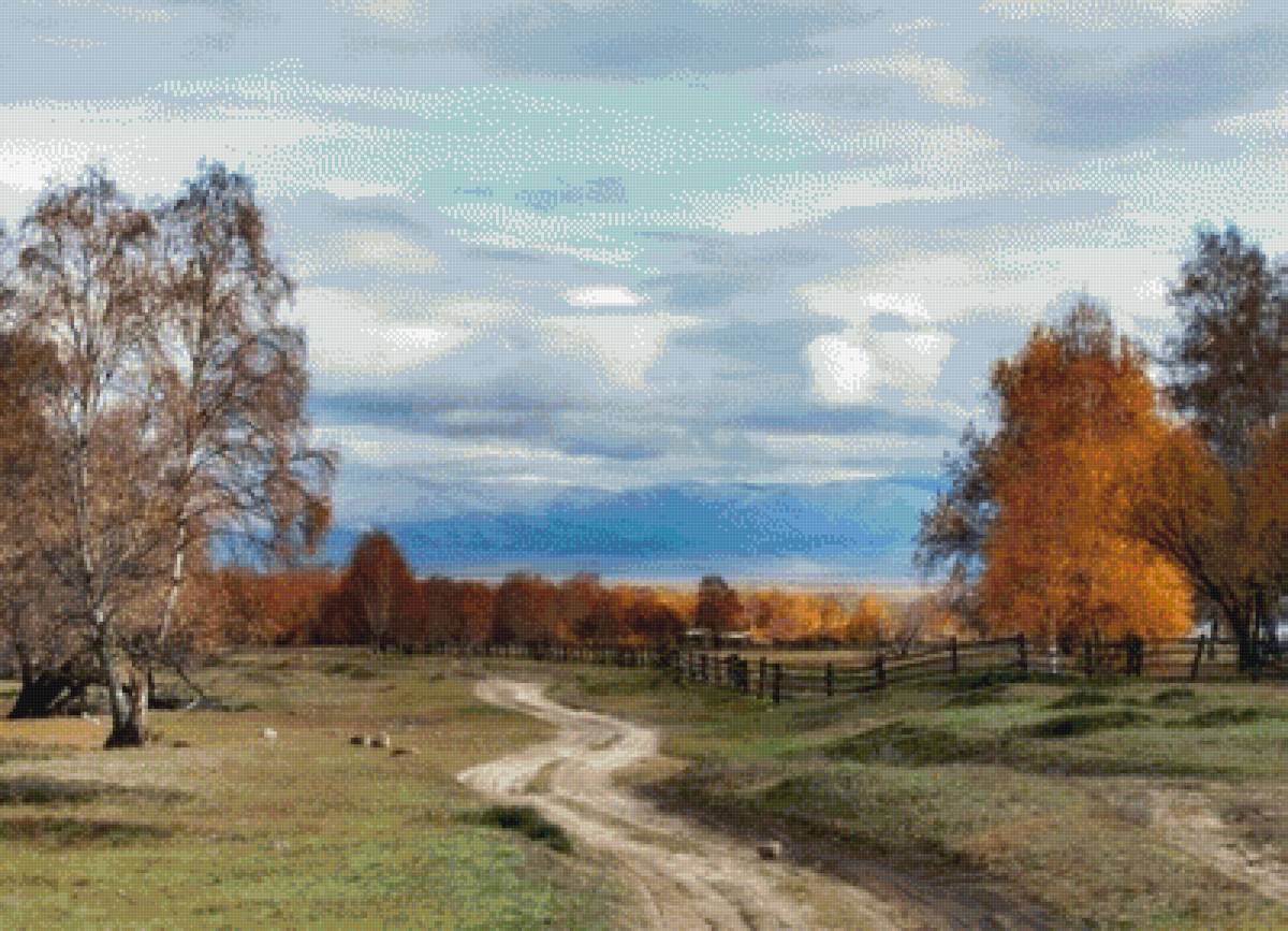 Сельская дорога - пейзаж, природа, деревья, осень - предпросмотр